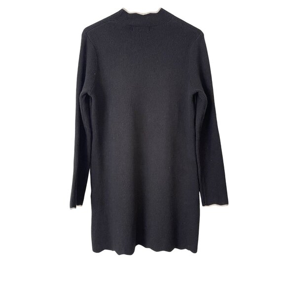 Few Moda Size M Long Sleeve Scalloped Mini Sweater Dress Mock Neck Black LBD - Picture 2 of 7